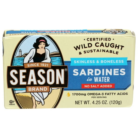 (Pack of 12) Seasons Sardines No Salt Added Skinless & Boneless in Water 4.25 Oz