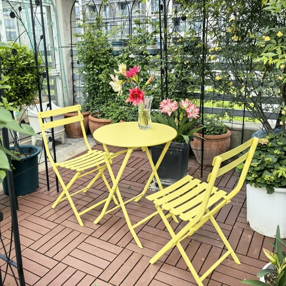Homy Casa 3-Piece Folding Patio Bistro Set, Outdoor Table and Chairs for Balcony Corner, Yellow