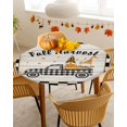 thumbnail image 4 of Round Fitted Tablecloths Thanksgiving Dwarf Fall Pumpkin Farm Truck Waterproof Table Cover for Kitchen Dining Party Black Checke Wooden Board,55"-60", 4 of 6