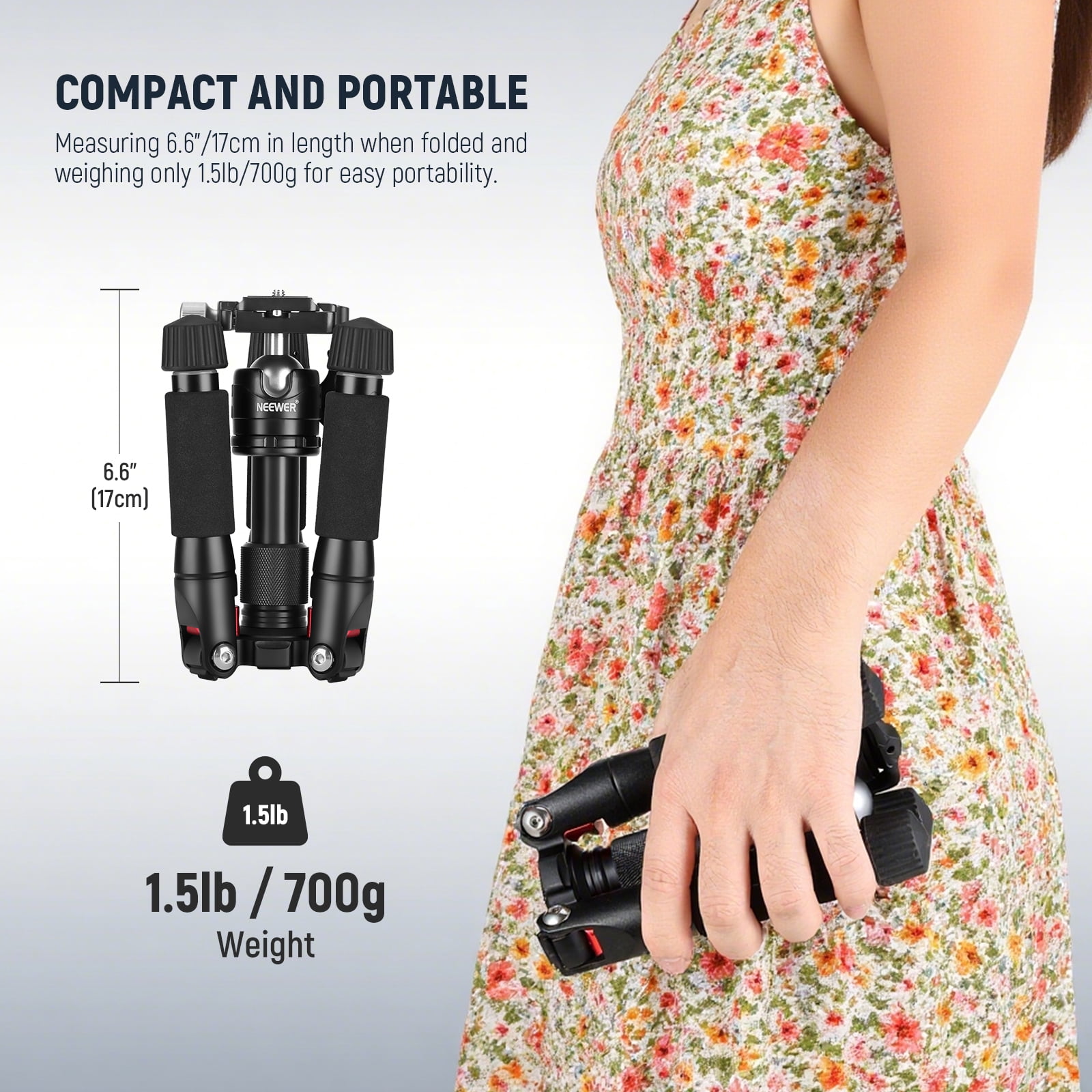 Neewer TP-AAM521 20" Mini Tripod - 360° Ball Head, 11lb Load, w/Quick Shoe Plate, for DSLR/Camcorder