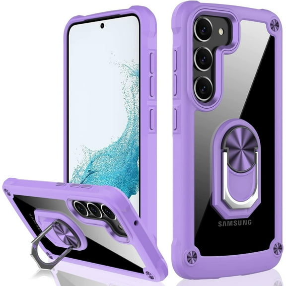 Tough Shield Snap-on Transparent Case with Ring Grip for Samsung Galaxy S23 - Purple