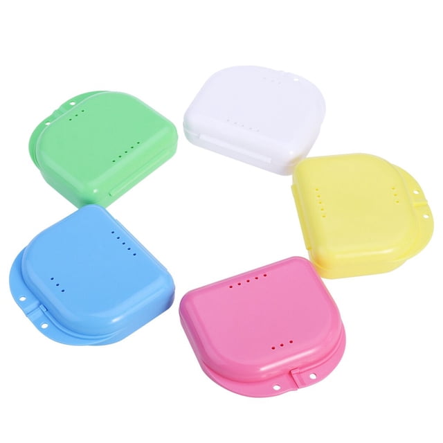 MesaSe ROSENICE 5pcs Retainer Case With Vent Holes and Hinged Lid Snaps Mouth Guard Case Orthodontic Dental Retainer Box Denture Storage Container