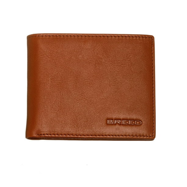 Cartera BREED Locke de piel auténtica con doble pliegue, color marrón
