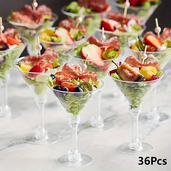 36pcs Plastic Martini Glasses Disposable Cocktail Glasses, 5 oz Clear Small Plastic Margarita Glasses, Tall Mini Martini Cups, Plastic Cocktail Cups for Parties Weddings Desserts Champagne Appetizers