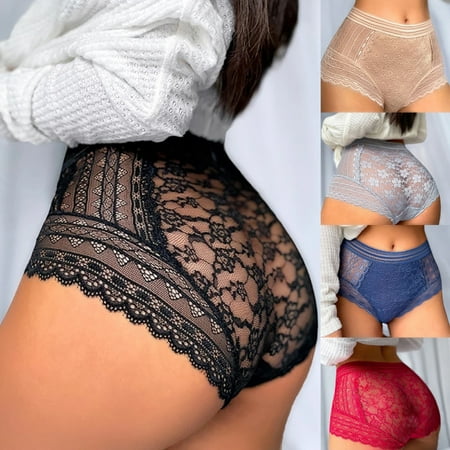 

Qipei Women Panties Solid Color Elastic Quick Drying See-through Lace Panties for Valentine s Day