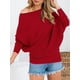 thumbnail image 5 of Suéter de Otoño para Mujer, Informal, de Larga Tipo Murciélago, Holgado, con Hombros Descubiertos, de Punto. Vino Tinto XXL, 5 of 9