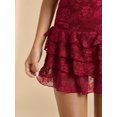 thumbnail image 4 of Womens Burgundy Lace Strapless Ruffle Hem Mini Dress For Date Night Club Birthday Party, 4 of 7
