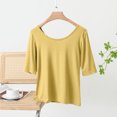thumbnail image 4 of Guzom Fashion Womens Summer Casual Solid Color Loose Round-Neck T-Shirt for Various Occasions,Yellow,Size 2XL, 4 of 6