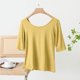 thumbnail image 4 of Mujeres de Verano Tops Suelto Ajuste Color Sólido 1/2 Manga Cuello Redondo Top Casual, Blusa de Poliéster de Moda para las Mujeres, Lavado de Manos Primavera Y Verano, 4 of 6