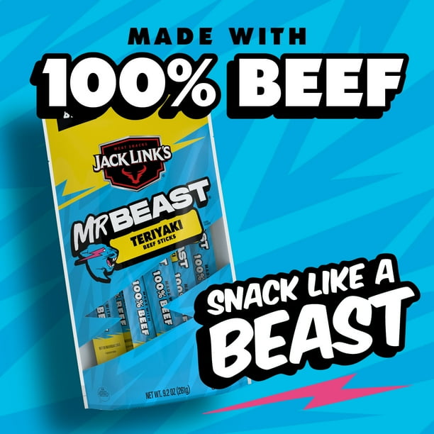 Jack Link's Teriyaki Beef Sticks, 10-Pack for Breakroom Snacks