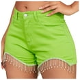 thumbnail image 2 of up to 60% off Gifts Usmixi Womens Stretchy Denim Shorts Party Club Elegant High Waist Tassel Trim Shorts Casual Solid Button Irregular Short Jeans Pants with Pocket Green s, 2 of 7