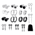 thumbnail image 1 of 15 Pares Aretes Con Piercing Pendientes Hombre+bolsa De Tela NEGRO, 1 of 5