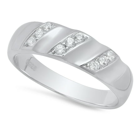 The Bling Factory 925 Sterling Silver Nickel Free Cubic Zirconia 925 Sterling Silver Nickel Free Cubic Zirconia Wavy Textured 6 1mm Wedding Band Bonus