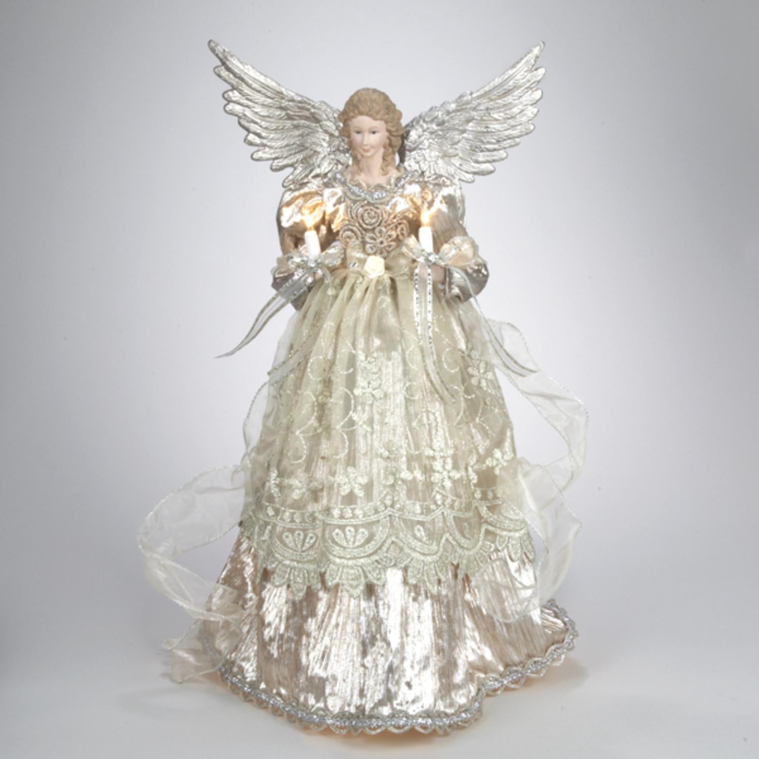 16" Lighted Gold and Platinum Angel Christmas Tree Topper  Clear