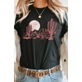 thumbnail image 4 of Pink Moon Night Desert Scene Cacti Graphic Tee T-Shirt, 4 of 8