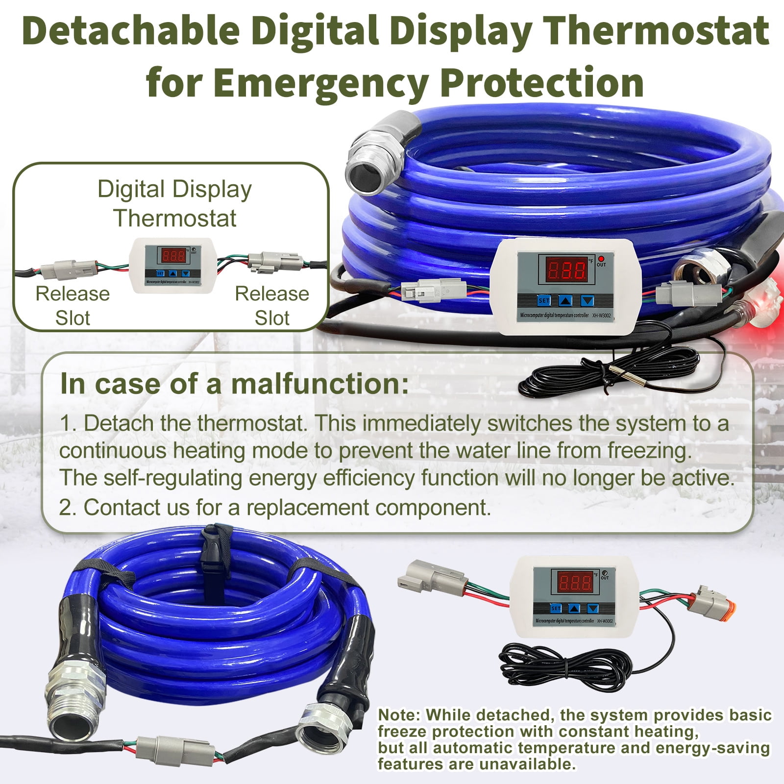 OEBLD Heated Water Hose for RV 50’, Replaceable Digital Display Thermostat, Freeze Protection Down to -45℉, Camper Garden Hose Heater