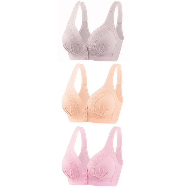 AherBiu 3PCS Comfortable Bras for Women Front Closure Button Full Coverage No Underwire Wireless Bras Thin Everyday Bras