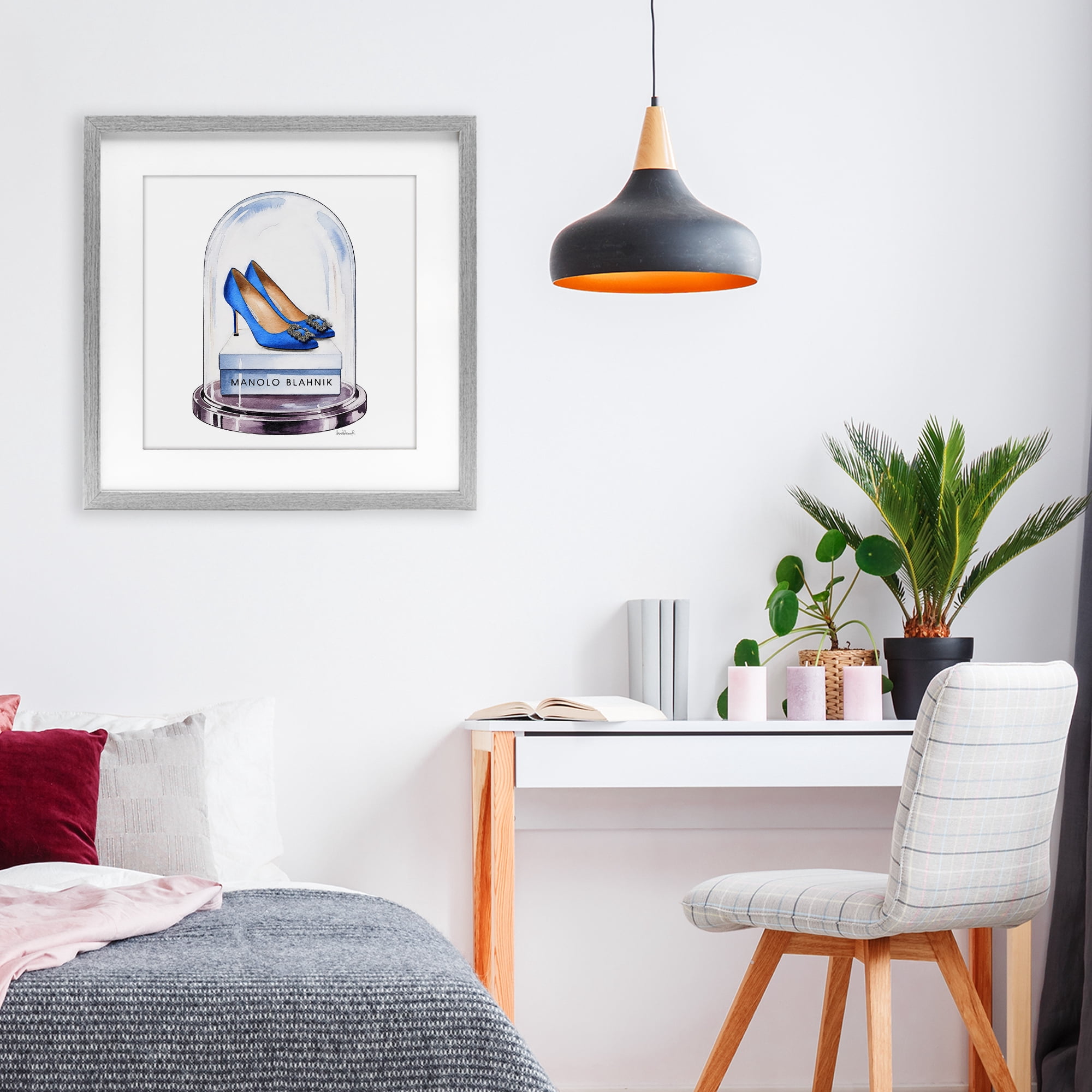 Stupell Industries Blue Heels in Bell Jar Gray Framed Print Under Glass, design by Amanda Greenwood
