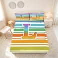 thumbnail image 4 of Manfei Rainbow Stripe Monogram Queen Sheets, Glitter Letter L Queen Sheet Sets, Multicolor White, Polka Dots Reversible 4pcs1 Flat Sheet + 1 Fitted Sheet + 2 Pillowcases, 4 of 6