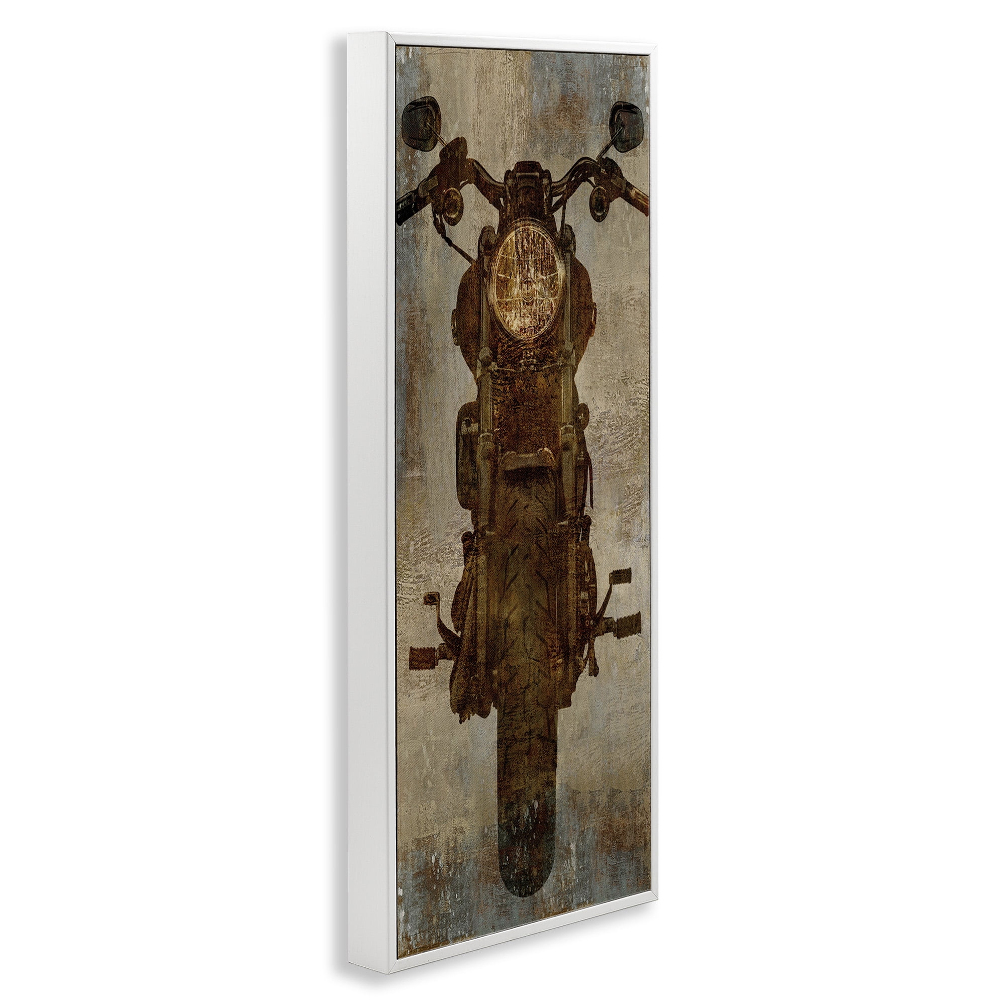 Stupell Industries Motorcycle Silhouette Rustic Pattern Transportation Painting White Framed Art Print Wall Art, 13 x 30