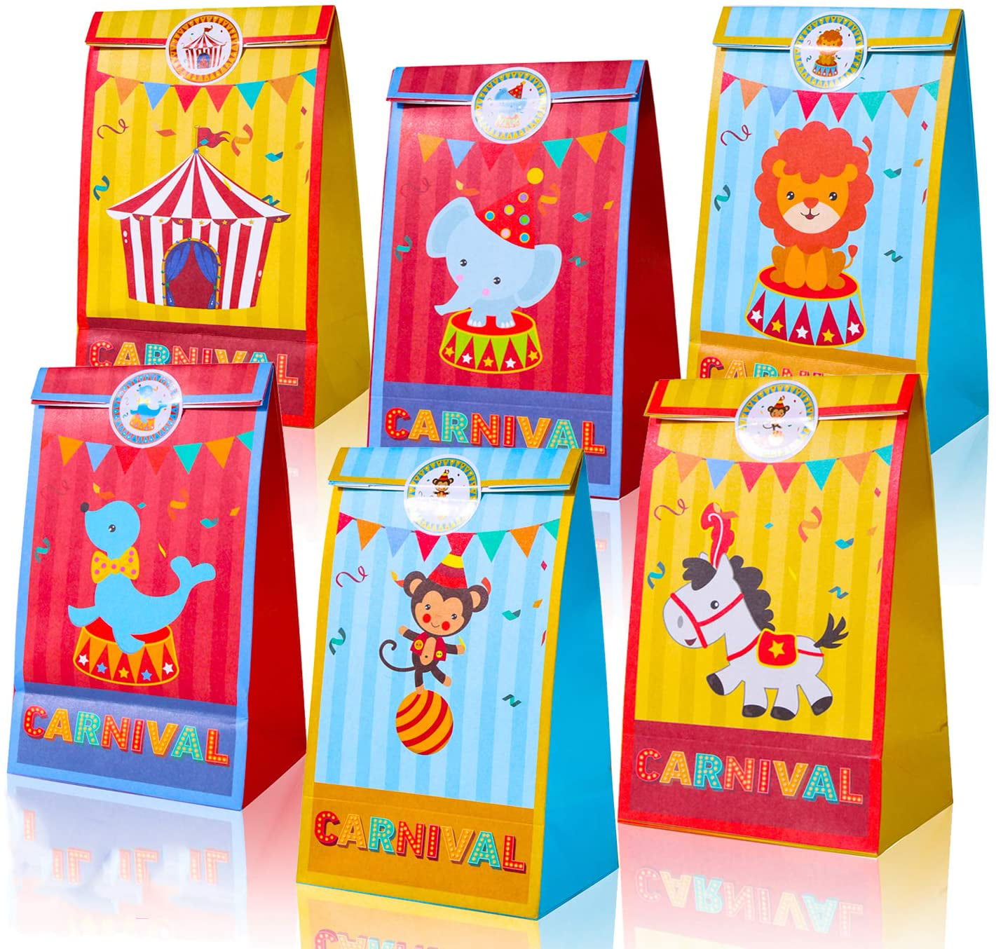 Pack of 12 Carnival Party Gift Bags Big Top Circus Paper Bags