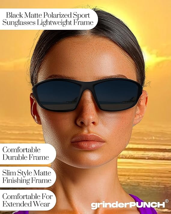 Grinderpunch Sport Polarized Sunglasses for Men & Women Baseball Running Cycling Fishing Golf Driving Shades Sun Glasses - Black