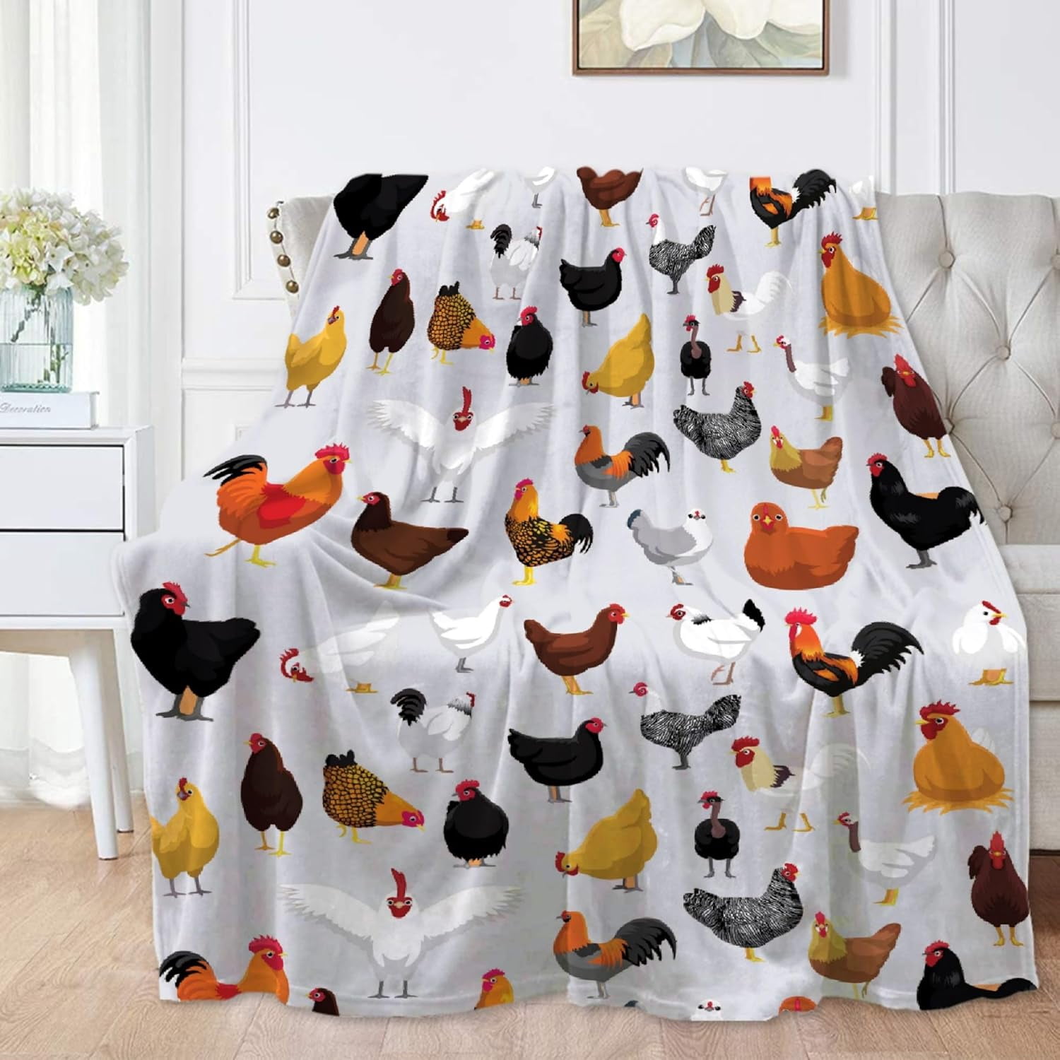 Chickens Rooster Blanket Gifts Chickens Rooster Soft Lightweight Blankets for Boys Girls Chickens Rooster Cozy Air-Conditioning Quilts Blanket Decor for Couch 60"x50" for Teens