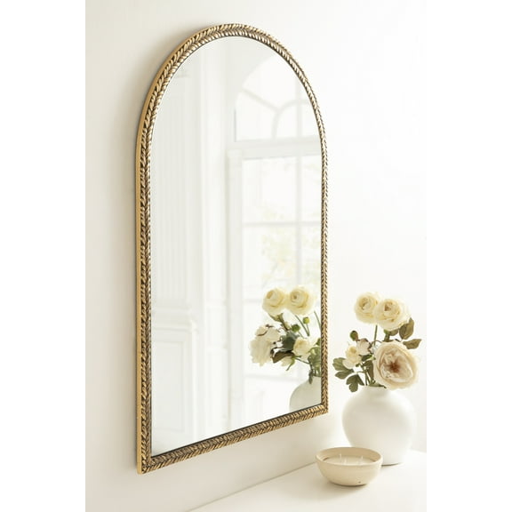 Kate and Laurel Acastis Traditional Ornate Textured Arch Mirror, 24 x 36, Gold, Vintage Arched Wall Mirror for Use as Vanity Bathroom Mirror or Fireplace Mantel Mirror