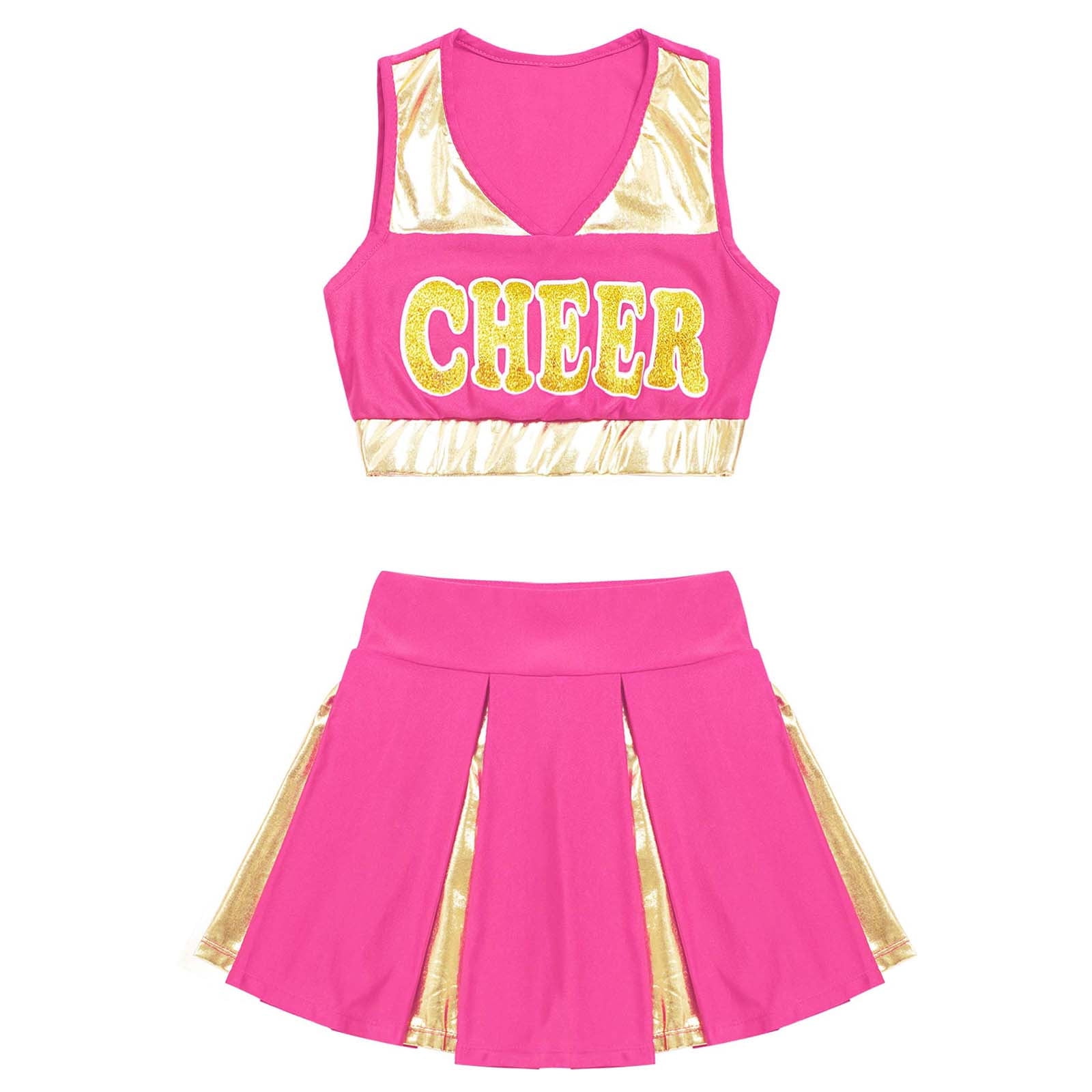 MSemis Kids Girls Cheerleading Costume Skirt Set Crop Tops Pleated