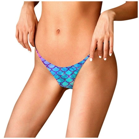 

Qcmgmg Plus Size Thong Underwear for Women Breathable Seamless String T-Back Printed Low Waisted Panties Sky Blue 2XL