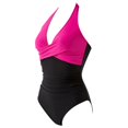 thumbnail image 4 of VISALY Women's One Piece Swimsuit Tummy Control Halter Tankini Bathing Suits V Neck Slimming 1 Piece Swimwear Halter Swimsuit Tummy Control Ruched Front Twist Bathing Suit for Beach Pool Hot Pink M, 4 of 6