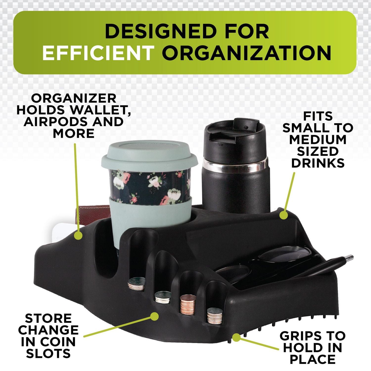 GoGear™ Efficiency Console, Black Plastic Low Profile Vehicle Organizer