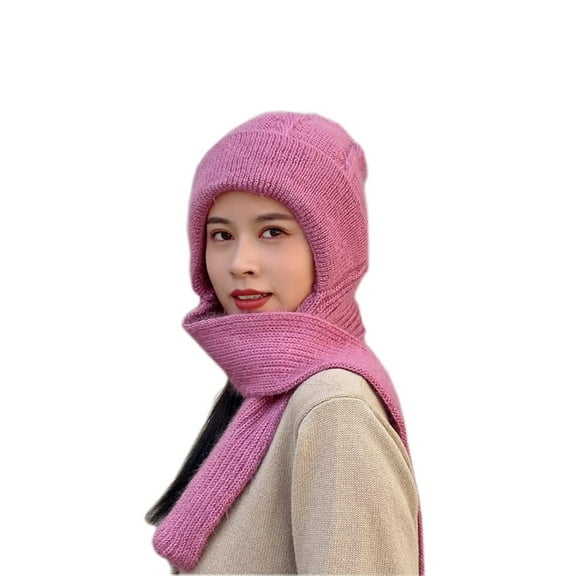 Winter Warm Elastic Soft Ear Protection Knitted Scarf Hat Fleece Lined Beanie Hat