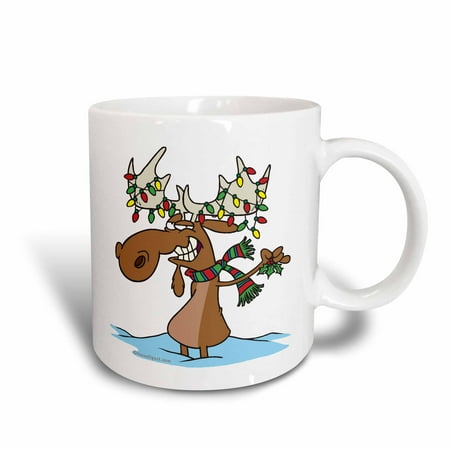 Xmas Vacation Moose Mugs 3dRose Funny Silly Christmas Moose Cartoon, Ceramic Mug, 11-ounce ()