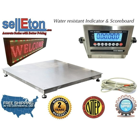 NTEP 48" x 48" 4' Floor Scale Fixed TOP Stainless Steel Scoreboard 5000 lbs