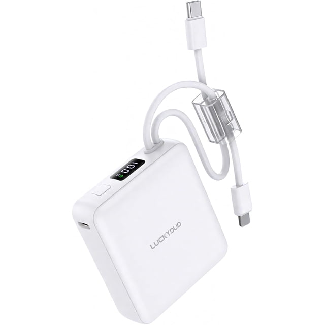 TEMOGU-Compact Portable Charger, Fast Charging 22.5W Slim Power Bank 10000mAh with Built-in Cables, LED Display USB-C Mini Battery Pack Travel Essential, Compatible with iPhone, Samsung,Android