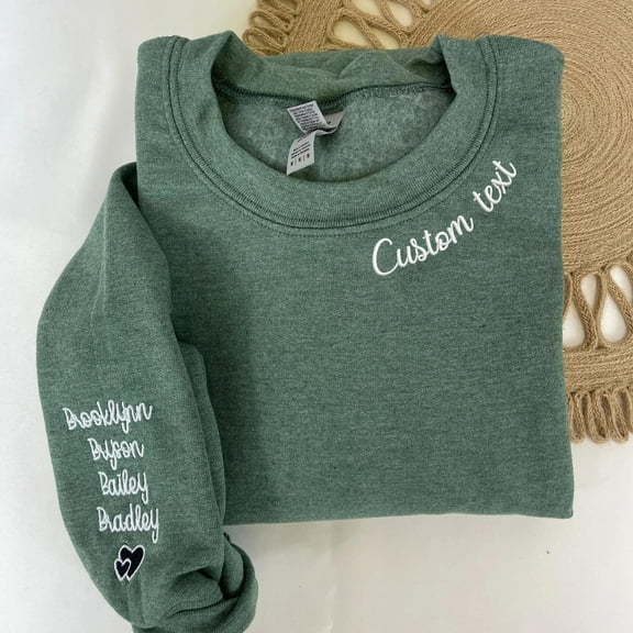 Custom Embroidered Mama Grandma Gigi or Any Text on Neckline, Names on Sleeve, Gift for Mom Mother Momma Nana, Unisex Sweatshirt, LINHKHA
