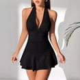 thumbnail image 6 of Women's Halter V-Neck Backless Mini Dress Ruffle Hem Fit and Flare Casual Party Graduation Dress, 6 of 7