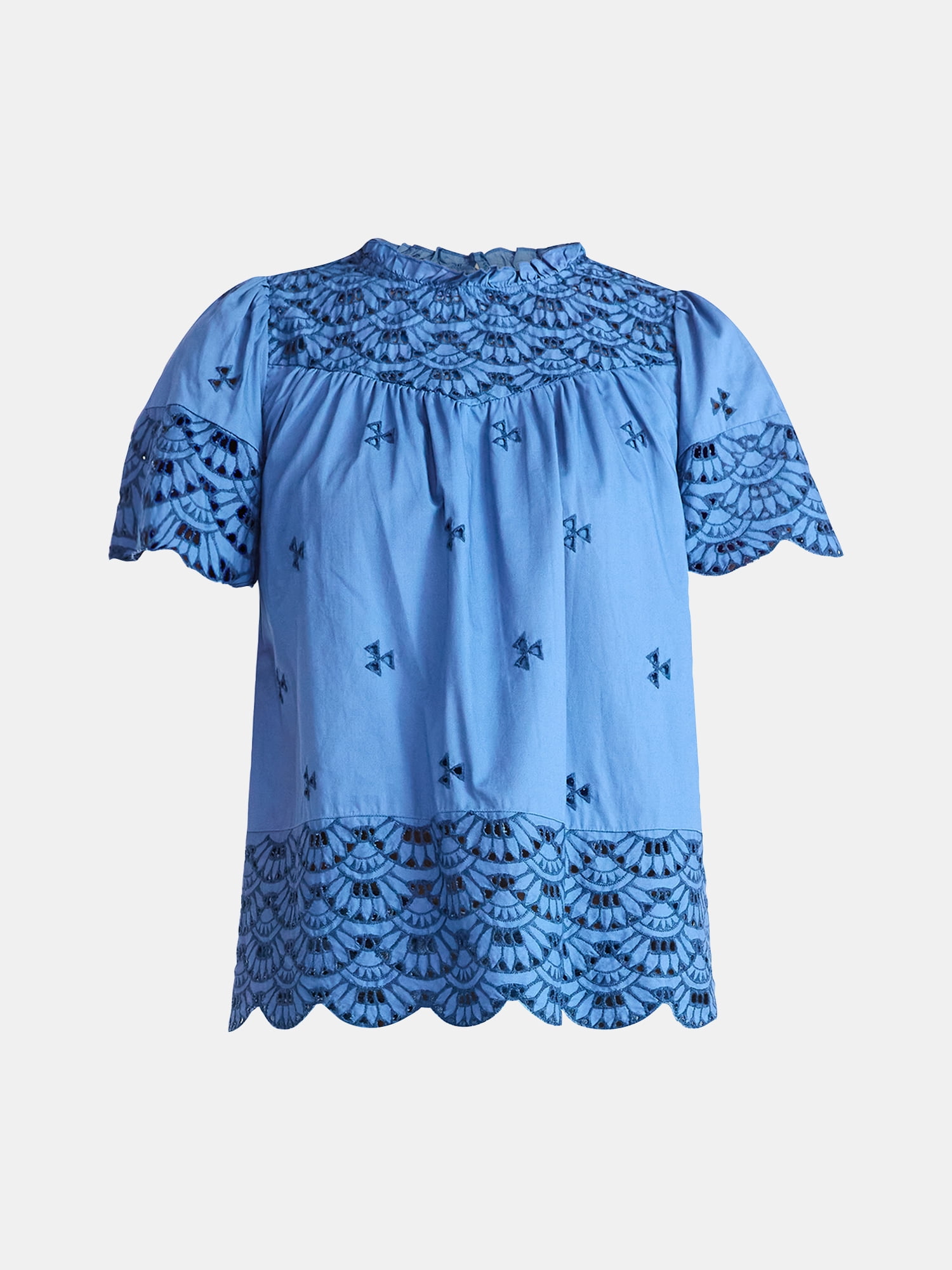 Time and Tru Women's Cotton Eyelet Top with Short Sleeves, Sizes XS-XXXL