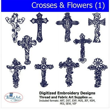 Threadart Machine Embroidery Designs - Crosses and Flowers (1)