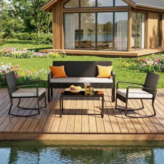 AE Outdoor Brookside 4-Piece Wicker Steel Outdoor Conversation Set