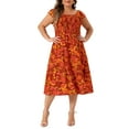thumbnail image 2 of Agnes Orinda Women's Plus Size Dresses Square Neck Short Sleeve Smocked Flowy Summer Midi Dress 2X Brick Red, 2 of 6