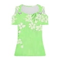 thumbnail image 5 of Summer Tops Womens Tunic Top Short Sleeve Cold Shoulder V Neck Loose Fit Casual T Shirts Blouse Green 2XL, 5 of 5