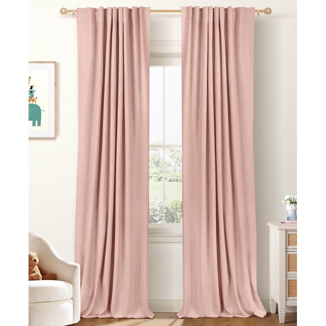 Cortinas 100% opacas de lino, 50 x 210 cm, color rosa rubor, 2 paneles
