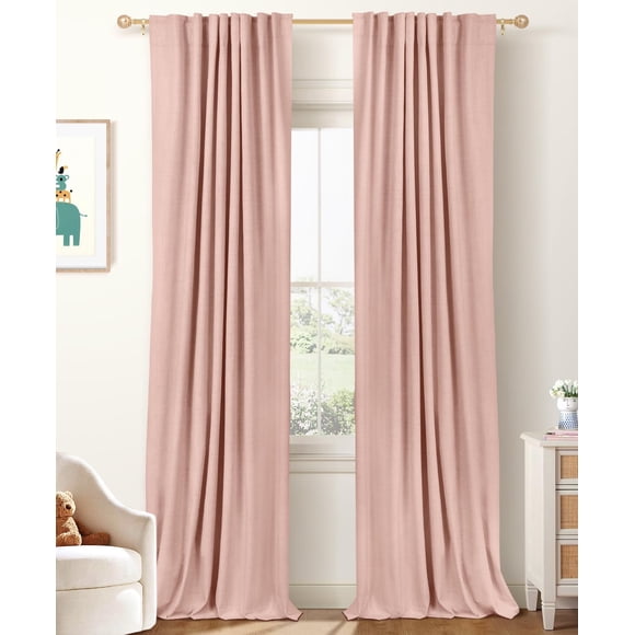 Cortinas 100% opacas de lino, 50 x 210 cm, color rosa rubor, 2 paneles