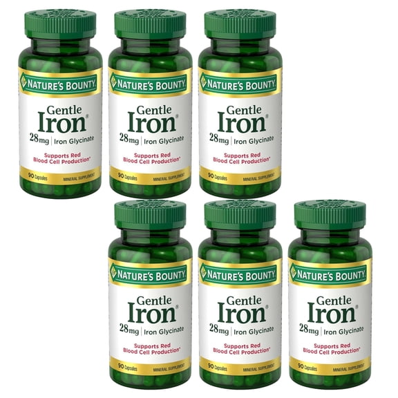 Nature's Bounty Gentle Iron, 28mg, 90 Capsules (Pack of 6)