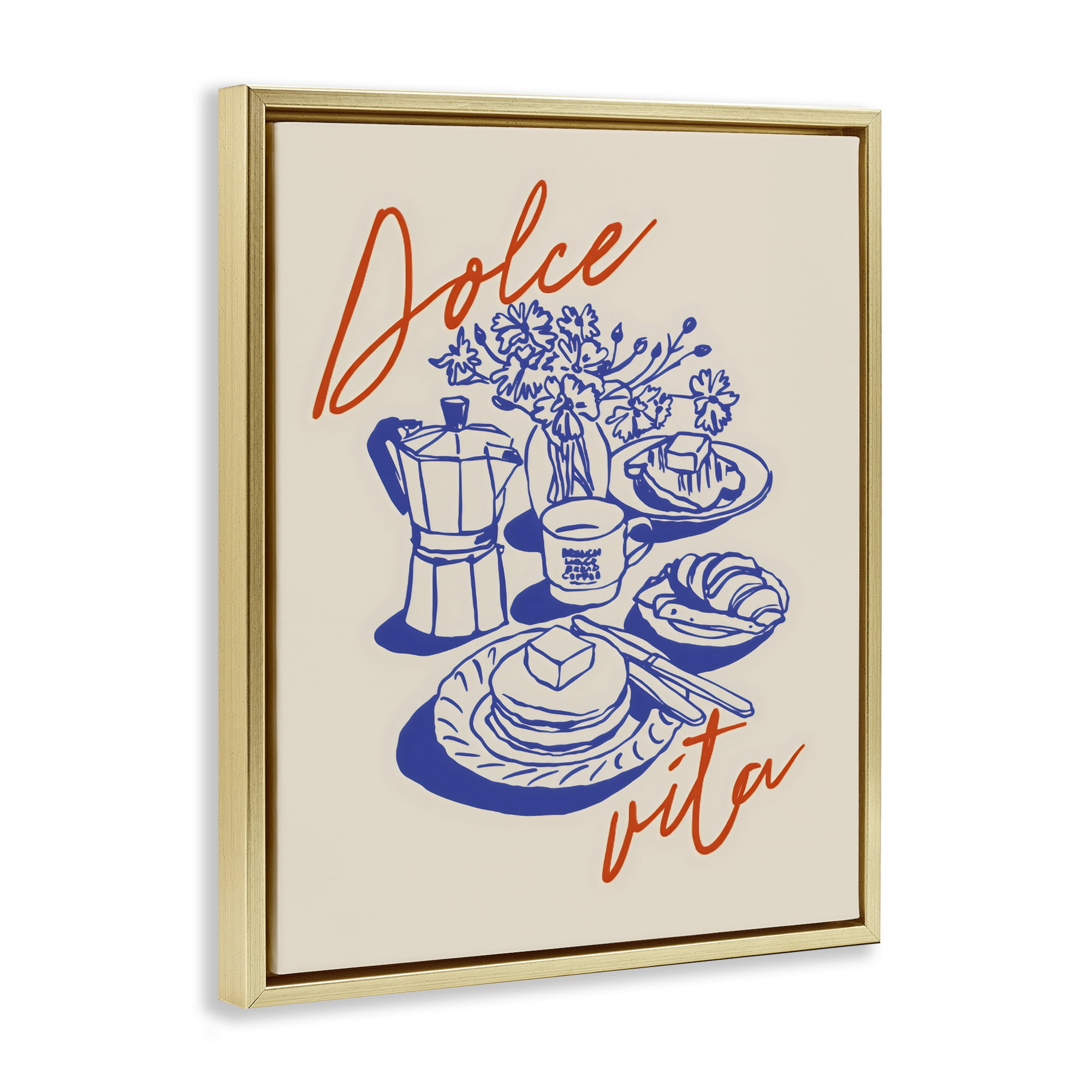 Stupell Industries Retro Breakfast Morning Spread Gold Framed Floater Canvas Wall Art, design by The Prints Vibe