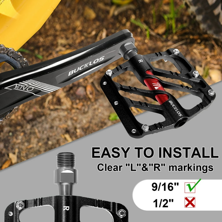BUCKLOS MTB Flat Pedals, Durable Aluminum Alloy Platform, 9/16