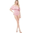 thumbnail image 6 of MixMatchy Women's Solid Ruffle Lace Off-Shoulder Short Sleeve Leotard Bodysuit, 6 of 6
