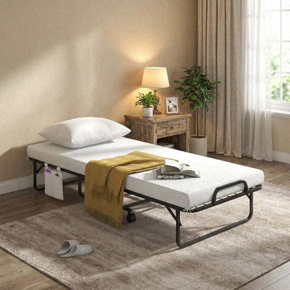Barara King Cot Size Folding Bed with Memory Foam Mattress and Pillow